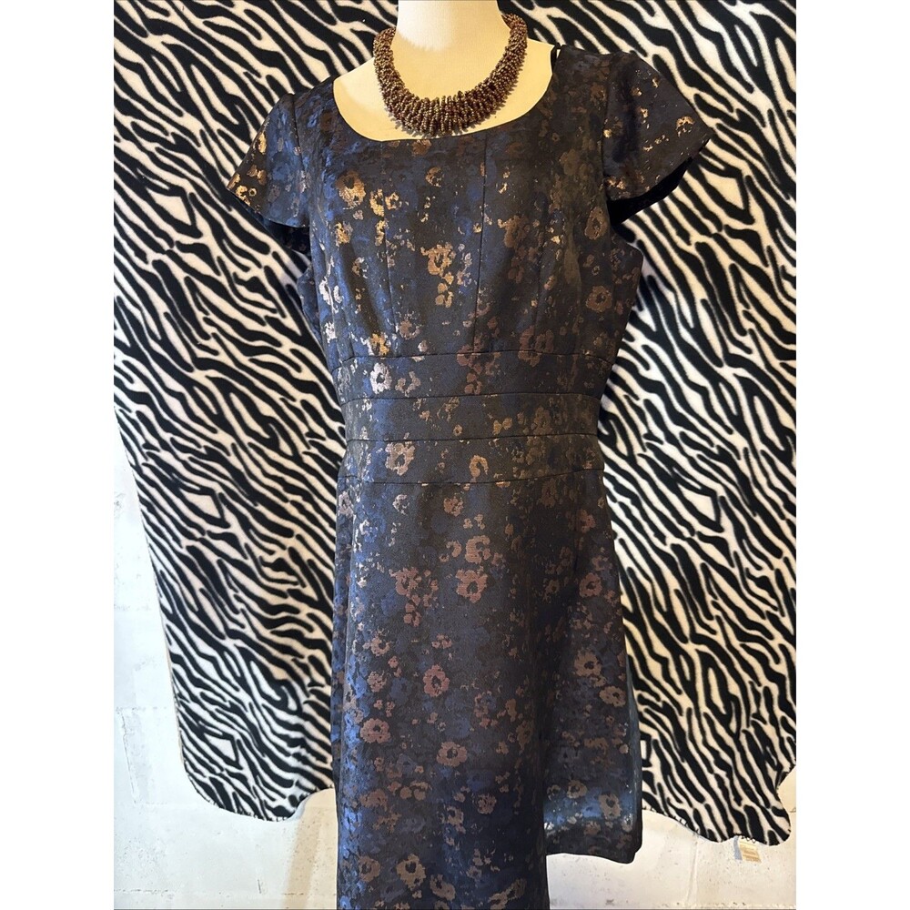 Donna Ricco Size 14 Blue and Bronze Metallic Cocktail Dress EUC